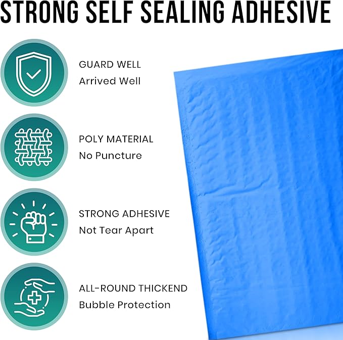 Levex - #000 4" x 8" [5 Pack] Blue Poly Bubble Mailers, Padded Envelope Mailers, Packing Envelope & Mailing Bags for Shipping