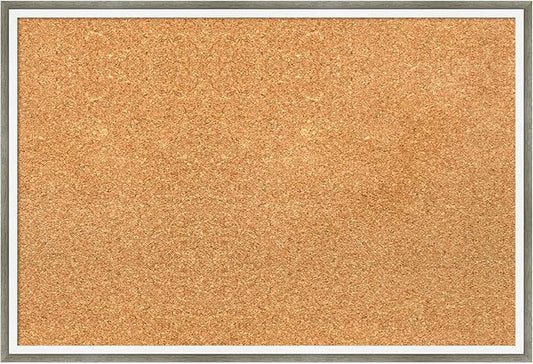 Amanti Art Natural Cork Board for Wall, 17x25 Vision Board with Silver Wood Frame, Medium Corkboard Office Decor for Home Organization, Modern Contemporary Corkboard Pinboard to display items for home