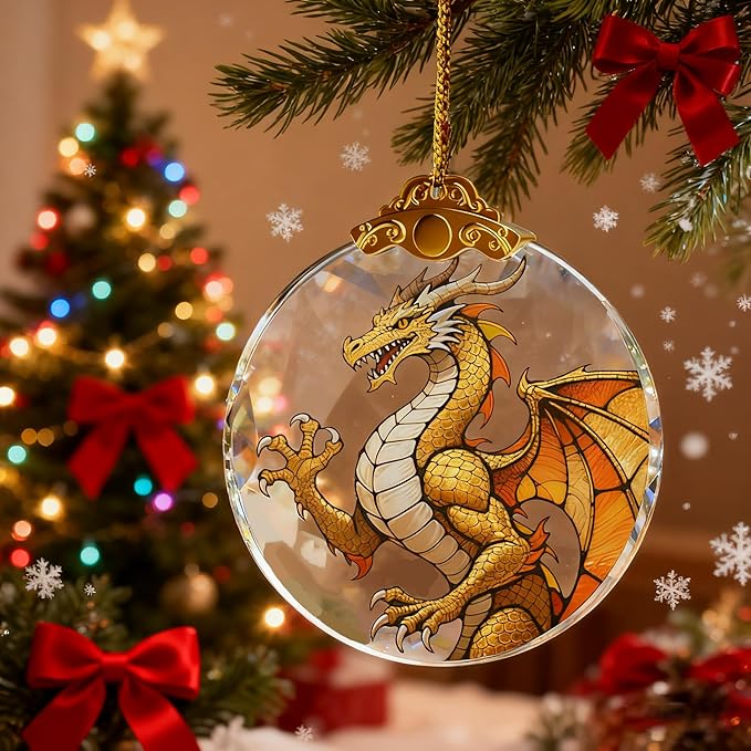Dragons Christmas Ornaments, Fourth Wing Merch, Wing Dragon Gifts Bookish Decor, 2.75" Glass Fantasy Dragon Ornament for Christmas Tree, Bookshelf & Fantasy Room Decor
