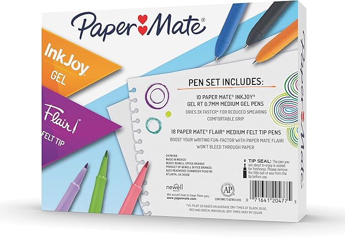 Paper Mate Pens Variety Pack, InkJoy Retractable Gel Pens, Flair Felt Tip, 28 Count - Assorted Colors, Smooth Writing, Fast Drying