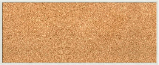Amanti Art Natural Cork Board for Wall, 13x31 Vision Board with White Frame, Medium Corkboard Office Decor for Home Organization, Modern Corkboard Pinboard to Display Items for Home Organization in