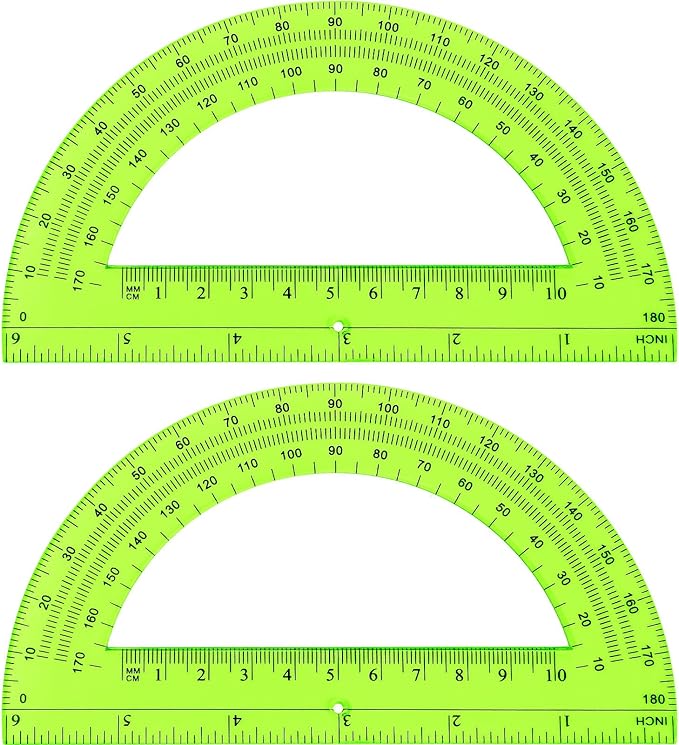 Zonon 2 Pcs 6 Inch Plastic Protractor Math Protractors 180 Degrees Angle Measurement, Translucent for Geometry Classroom Kid Student School Office Supplies(Green)