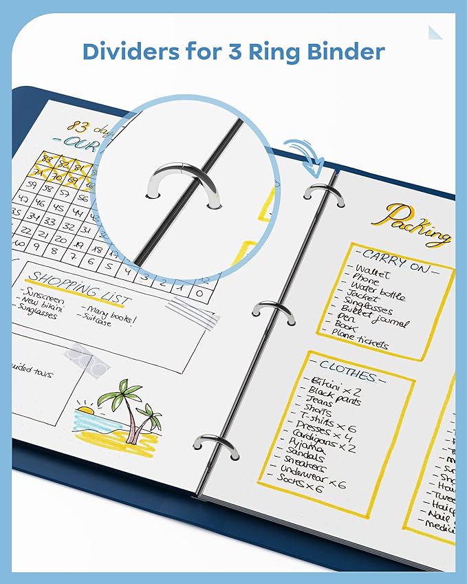 8 Tab Binder Dividers for 3 Ring Binder, 2 Set/16 Count, Thicken, Write & Erase Reusable Waterproof Plastic Binders for School & Office Files, Extra 40 Labels