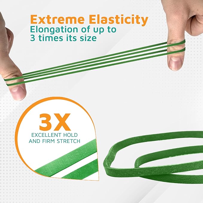 PlasticMill Light Green Rubber Bands Size 33 (3 1/2" x 1/8") - #33 Colored Rubber Bands Office Supplies - Strong, Elastic Bands for Crafts, Balloon Garland, Cash, File Folders (500-Pack)