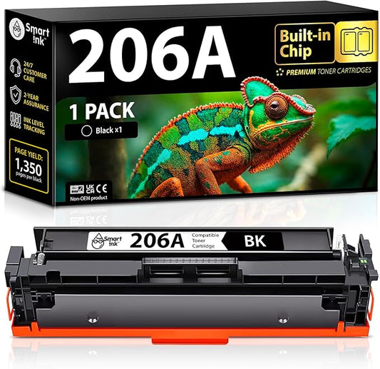 Smart Ink Compatible 206A Toner Cartridge Replacement for HP 206A Toner Cartridges (1 Black Pack) 206X with Chip to use with Color Laserjet Pro MFP M283fdw M283cdw Laserjet Pro M255dw M255nw