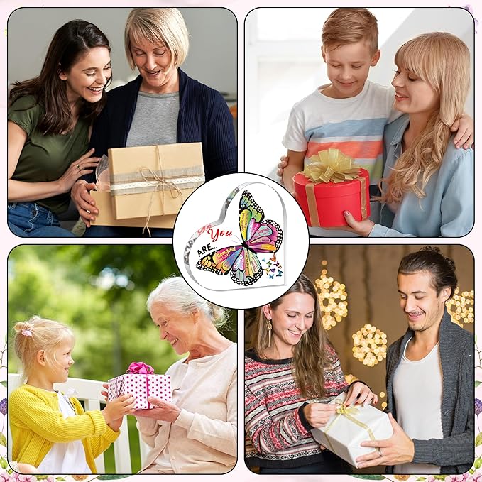 Yopyame Christian Heart Acrylic Gifts - Religious Inspirational Acrylic Sign with Bible Verses Butterfly Prayer Scripture Keepsake Paperweight for Women Men Birthday Christmas Home Office Table Shelf