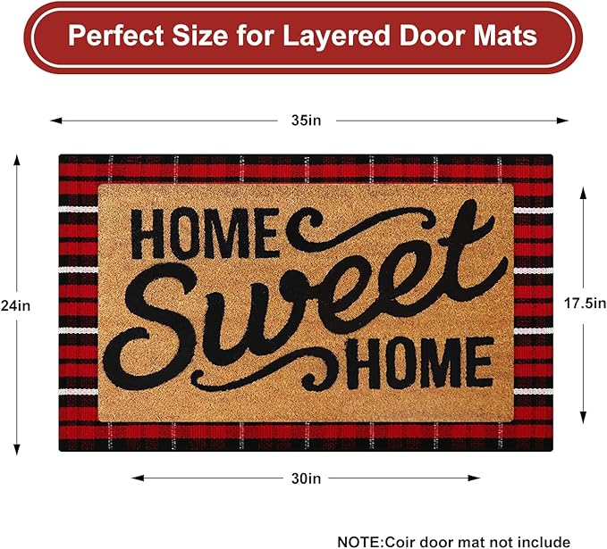 KIMODE Christmas Door Mat Outdoor 24"X35",Red/Black Buffalo Plaid Rug,Washable Cotton Hand-Woven Layered Door Mats,Reversible Outdoor Christmas Decor for Front Porch,Entryway,Kitchen