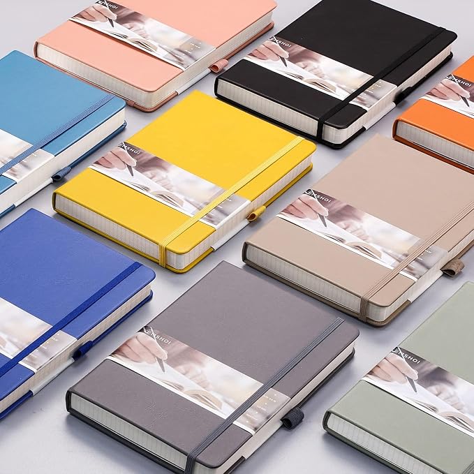 EMSHOI Dotted Notebook - 256 Pages A5 Dot Grid Journal Bullet Notebook with 120gsm Thick Dotted Paper,16 Perforated Pages, Hardcover Leather, Pen Holder, Inner Pocket, 5.75'' × 8.38''-Khaki