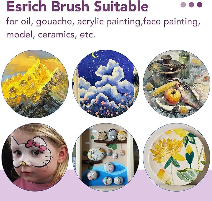 ESRICH Paint Brush Set,6 Packs 60 Pcs Nylon Hair Paint Brushes for Acrylic Painting,Artist Paintbrushes for Acrylic,Oil,Watercolor Painting,Face Nail Art,Paint Brushes for Kids,Purple