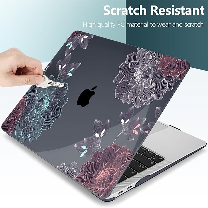 DONGKE Compatible with MacBook Air 13 inch Case 2021 2020 2019 2018 Release A2337 M1 A2179 A1932 with Retina Display Touch ID, Plastic Hard Shell & Keyboard Cover - Dahlia Flowers