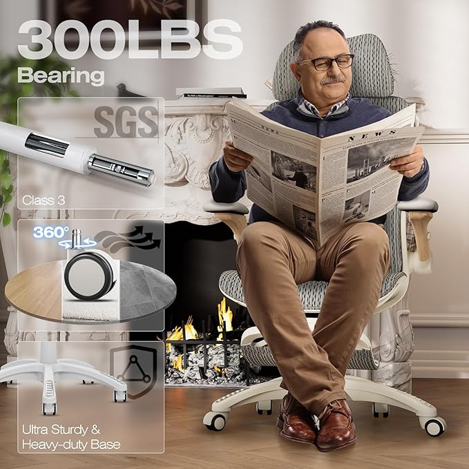 ELABEST X100 Ergonomic Office Chair with Footrest, Big and Tall Home Desk Chair with 5D Flip-Up Arms, Adjustable 7D Lumbar Support,High Back Rolling Computer Chair, Swivel Mesh Chairs (Foggy Morning)