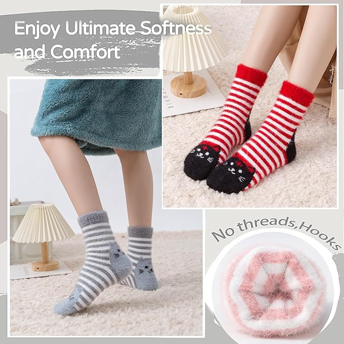 5 Pairs Fuzzy Soft Cozy Comfortable Socks for Women, Casual Sleep Comfy Socks, Perfect Warm Winter Gifts for Women