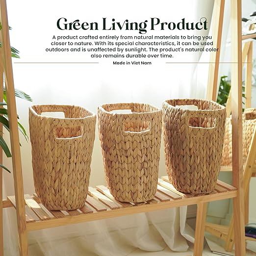 4 Gallons Wicker Waste Basket for Bathroom - Water Hyacinth Wicker Trash Can – Kitchen, Bathroom Garbage Can, Oval Magazine Basket - Desk Trash Can, Office Garbage Can with Open Top, Handles