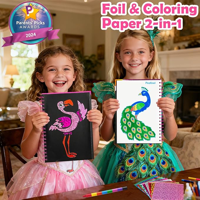 FUNNYB&G Foil Art Craft for Kids - Christmas Crafts Gift Party Favors Stocking Stuffers for Kids Fun Art Supplies Creative Birthday Gift Travel Toys for Girls Boys 4 5 6 7 8 9 Years Old(Birds)