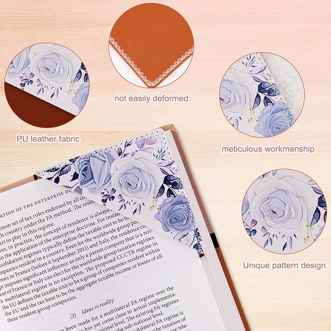 4 Pieces Leather Bookmarks, Cute Book Accessories for Reading Lovers, Page Markers for Women Men Kids Students Teachers Retirement Birthday Gift (Floral Print)