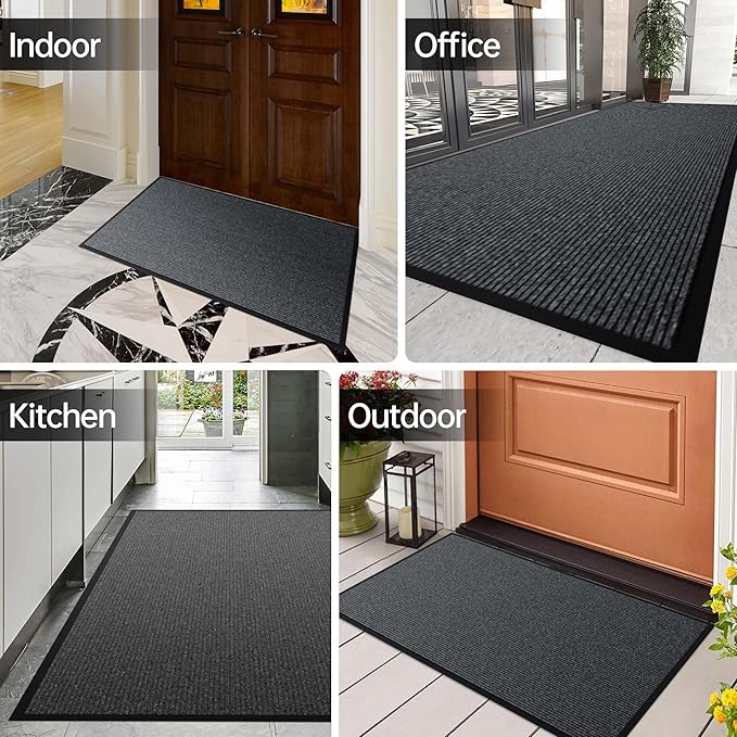 Front Door Mat, 3' x 4' Heavy Duty Indoor Outdoor Door Mat for Entryway, Commercial Door Mats Entrance, Low Profile Welcome Mats Non-Slip, Durable Rubber Backing Entry Mat for Patio, Home