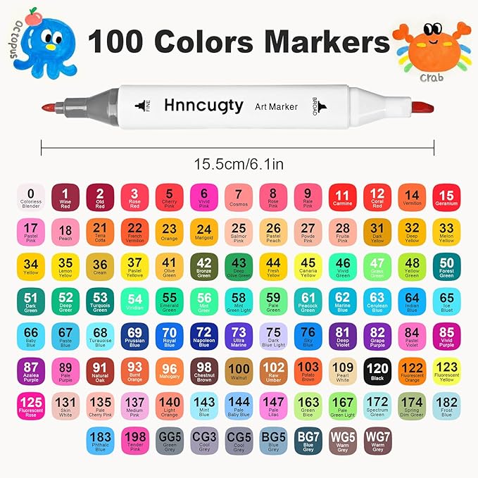 Alcohol Markers 100 Colors, Dual Tips Coloring Art Markers Set with Case & Holders, Chisel & Fine Artist Sketch Pens Art Supplies for Kids Adult Coloring Books, Drawing, Painting, Sketching