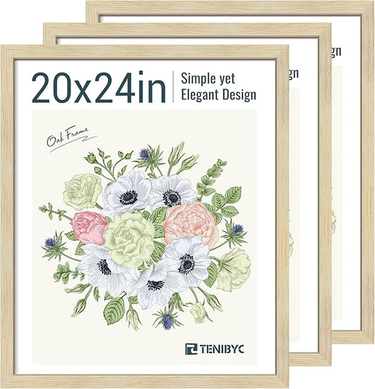 20x24 Picture Frames Set - 3 Pack - Natural Oak Wood - Display Wall Posters, Gallery Displays, Large Photos & Puzzles - Wall Decor