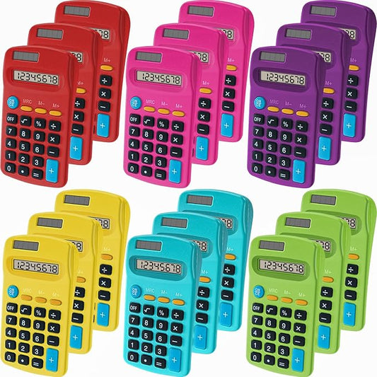 18 Pieces Pocket Calculator,Pocket Size Mini Calculators,8 Digit Display Basic Calculator,Solar Battery Dual Power Desktop Calculators for Students Kids Home Office (Multicolor, 18 Pieces)