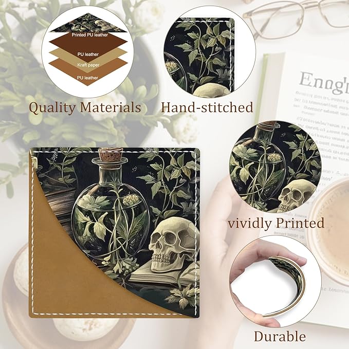 Gothic Skull Corner Bookmarks, Funny Bookshelf Leather Book Accessories for Book Lovers, 3 Pcs Reading Book Page Markers for Women Men Student Teacher Retirement Birthday Gifts