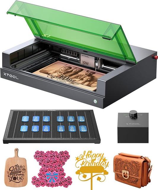 xTool S1 Laser Engraver and Cutter Machine with Air Assist & Honeycomb, 23.93" x 15.16" Bed Size, Beginner-friendly, Class 1 Safety Laser Engravering Machine for Wood and Metal, Acrylic - Basic Bundle