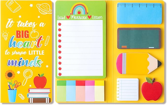 Xqumoi Teacher Themed Sticky Notes Set - Blackboard Pencil Apple Shape Self-Stick Note Pads Teacher Appreciation Gift Writing Memo Pads Page Marker Back to School Office Supplies, 550 Sheets (Yellow)