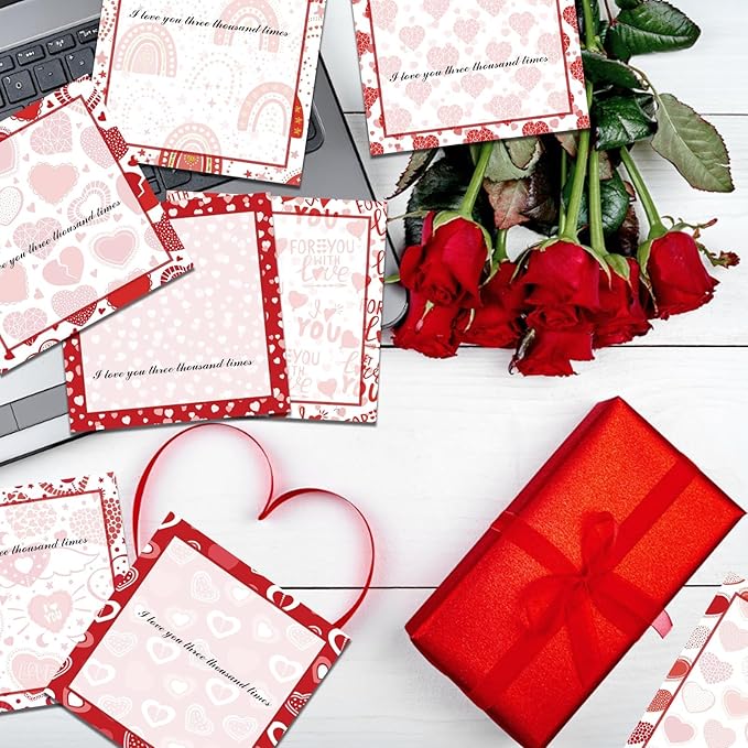 9 Pieces Heart Sticky Notes Valentine Heart Sticky Notes Self-Adhesive Valentine Sticky Note Pads Sticky for School Office Home Supplies Students Teachers Presents