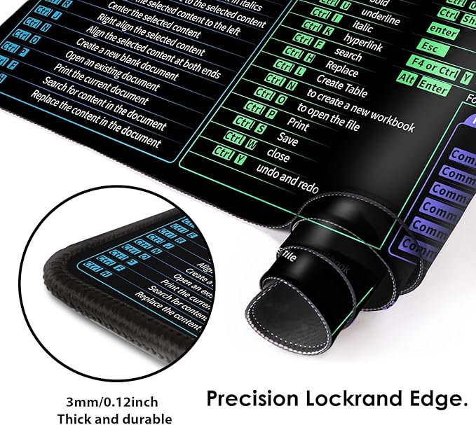 Galdas Gaming Mouse Pad XXL XL Large Long Extended Big Mousepad Non-Slip Rubber Keyboard Desk Pad with Stitched Edges for Laptop Home Office (31.5x11.8x0.08 Inch) … (Shortcut Keys Mac)