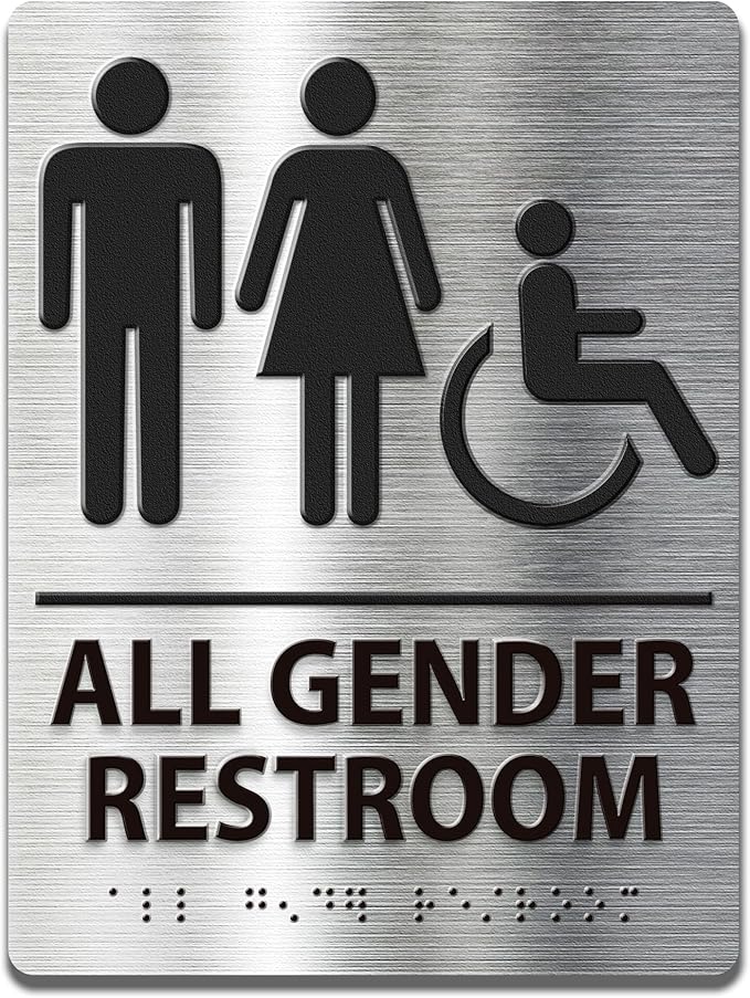ADA-Mark Modern Restroom Sign for Business - ADA Compliant Braille Bathroom Sign with Easy Installation - 6" W x 8" H