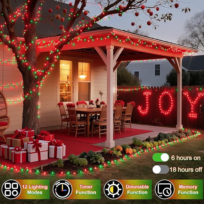 1500 LED 470FT Christmas String Lights Outdoor, 12 Pro Modes and Timer Memory & Brightness, Plug in Waterproof Clear Wire Twinkle Light for for Xmas Yard Tree Wedding Party Decor (Red & Green)