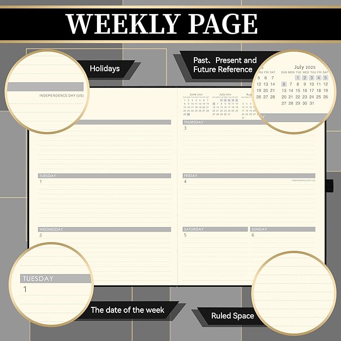 2025-2026 Planner - Academic Planner 2025-2026, Leather Weekly Monthly, Jul.2025 - Jun.2026, 9" x 11", Inner Pocket + Bookmarks+ Leather Hardcover