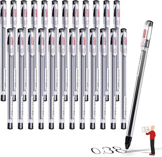 XFasten Extra Fine Point Pens 0.38mm 24-Pack Japanese-Style Fine Tip Gel Ink Ballpoint Pen Black, Smooth Ink Flow, Smudge-Free, Quick-Drying, No Smear for Journaling, Note-Taking, Office, and School