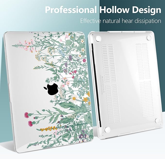 TWOLSKOO Compatible with MacBook Pro 13 inch Case 2023-2016 A2338 M2/M1 A2251 A2289 A2159 A1989 A1706, Plastic Hard Shell Cover & Keyboard Skin & Screen Protector, Botanical Illustration