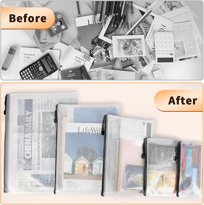 Umriox Zipper Mesh Document Pouch, 14.9x11.0 (Black, 18 Packs), Clear Zipper Pouches, Waterproof Zipper Pouches for Craft Projects Office Supplies Cosmetics Travel Storage