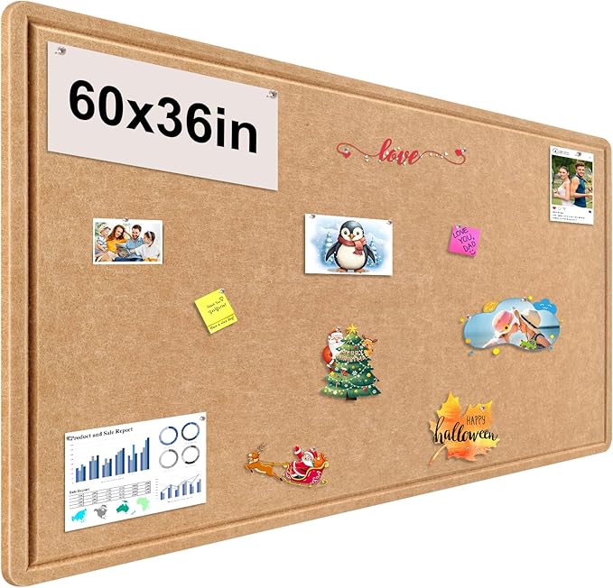 Large Bulletin Board, Foldable 60x36 Inches Cork Board Alternative, Large Felt Board Decorative Pin Board for Wall, Foldable Photo Board Self-Adhesive Vision Board with 36 Pushpins Brown