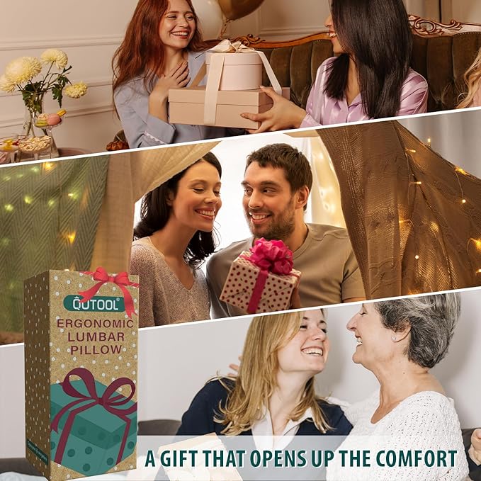 QUTOOL Lumbar Support Pillow with DIY Gift Box - Birthdays Gifts for Women Men, Ergonomic Back Support with Breathable 3D Mesh Cover, Suited for Office Chairs, Gaming Chairs，Car, Home Use (Black)