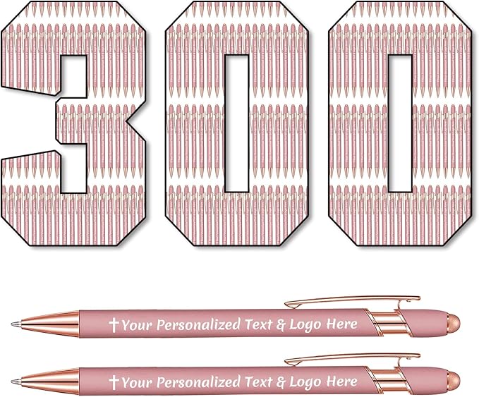 STREADVE 300 Personalized Custom Pens Engraved Writing Pen with Name Logo, Customized Promotional Items Stylus Pen Gifts for Women Realtor Nurse Wedding Business, Rose Gold