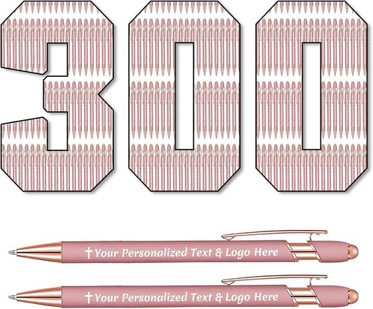 STREADVE 300 Personalized Custom Pens Engraved Writing Pen with Name Logo, Customized Promotional Items Stylus Pen Gifts for Women Realtor Nurse Wedding Business, Rose Gold