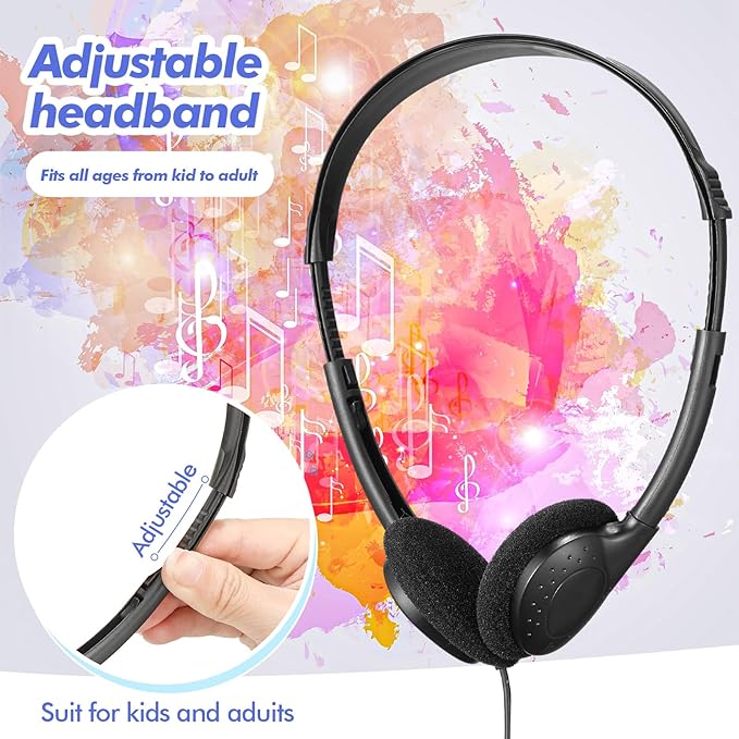 Xuhal 200 Pack Kids Headphones Bulk Classroom Headphones for Student with 3.5 mm Plug Wired On Ear for Church Christian Sunday School Library Children Teens Boys Girls Adults(Multicolor)