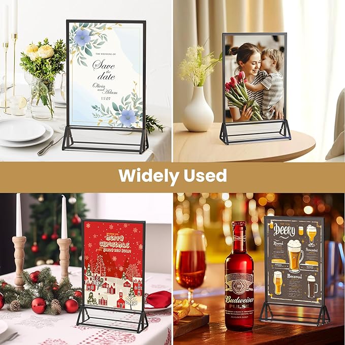 Black Frames 8X10 Acrylic Sign Holder Double-Sided Picture Frames for Menu, Wedding Table Number, Christmas Photos With Round Stickers - 6 Pack