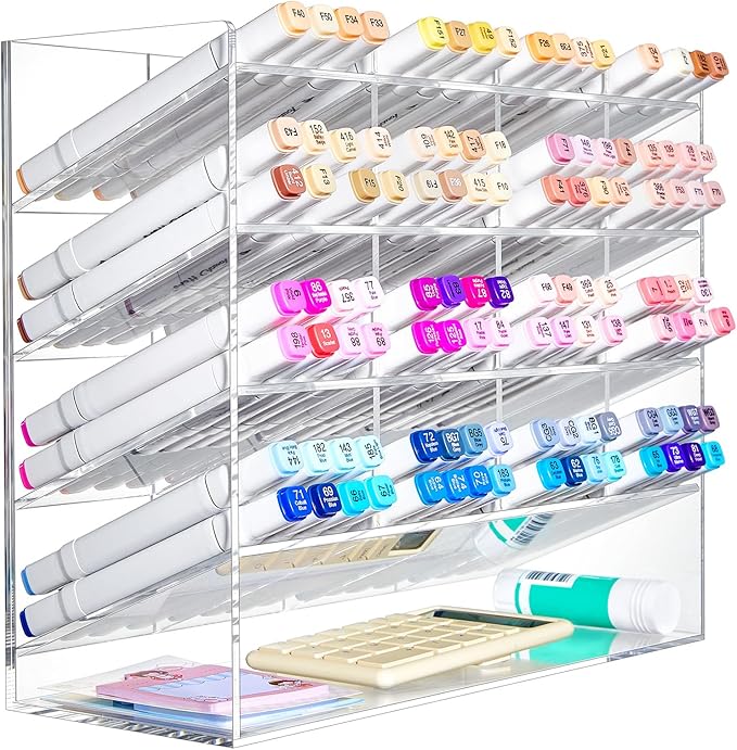 Acrylic Pen Organizer Storage for 200 Marker Vertical Marker Organizer Acrylic Pen Display Holder for Office Desk Desktop Stationery Pencil Storage, Clear, 13 x 5 x 10.2 Inch