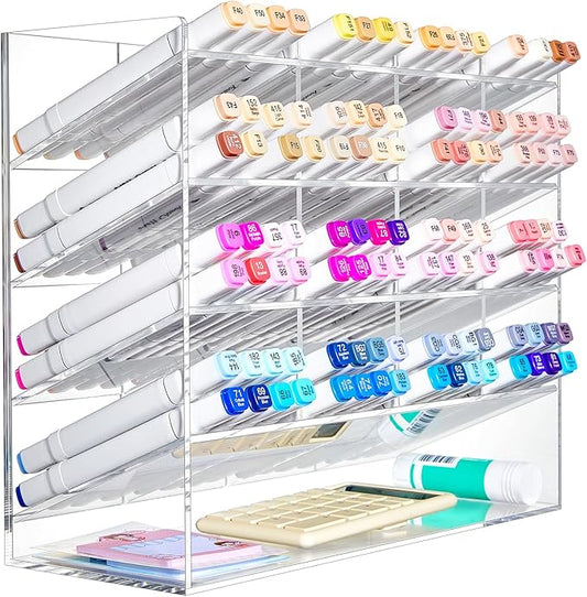 Acrylic Pen Organizer Storage for 200 Marker Vertical Marker Organizer Acrylic Pen Display Holder for Office Desk Desktop Stationery Pencil Storage, Clear, 13 x 5 x 10.2 Inch