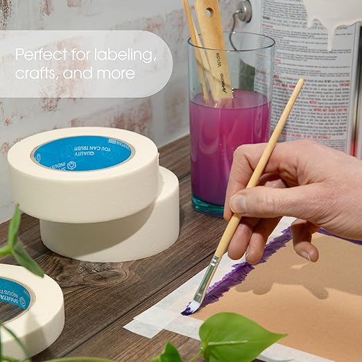 Spartan Industrial - 0.75" X 60 yd Masking Tape for Painting, Drafting, Labeling, and More - 6 Beige Tape Rolls, 5.5 Mil