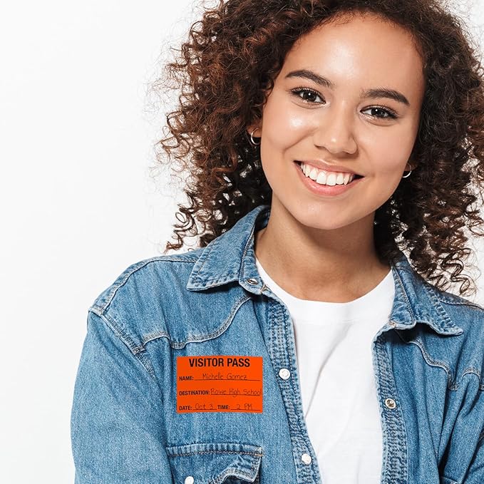 Red Visitor Pass / 500 Fluorescent Red Visitor Identification Stickers / 2" x 3" Rectangle Guest Label Badges/Made in The USA