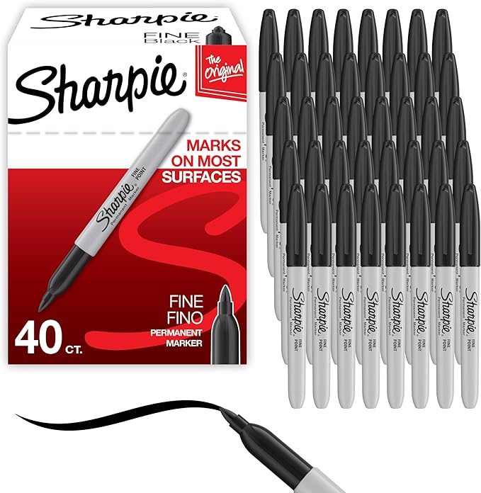 Sharpie Permanent Markers, Fine Point, Black, 40 Count