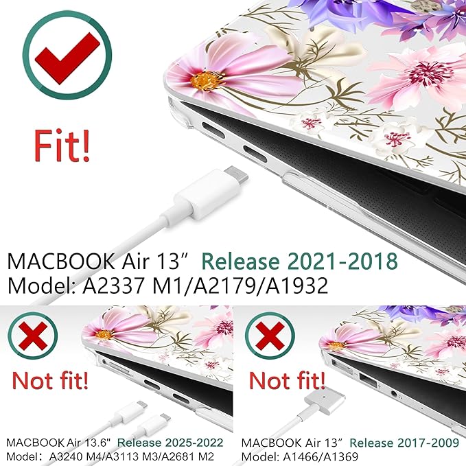 DONGKE Compatible with MacBook Air 13 inch Case 2021 2020 2019 2018 Release A2337 M1 A2179 A1932 with Retina Display & Touch ID, Plastic Hard Shell & Keyboard Cover - Butterfly Florals
