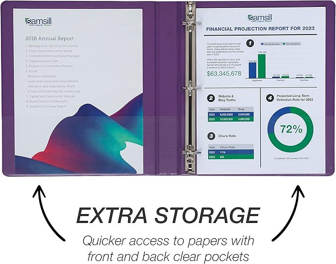 Samsill Durable 1 inch 3 Ring Binder, Made in USA, D Ring Binder, FSC 100% Recycled Chipboard, Purple, 4 Pack