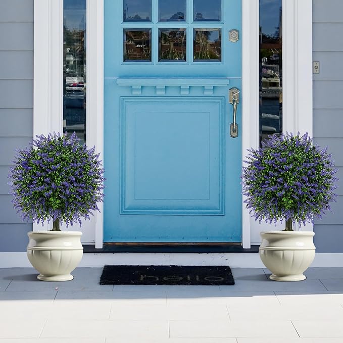 Goplus 22'' Artificial Wisteria Topiary Ball Tree, Set of 2 Faux Potted Plants Artificial Shrubs Bushes with Vivid Wisteria, Fake Evergreen Boxwood Topiary for Indoor Outdoor Home Front Porch Decor