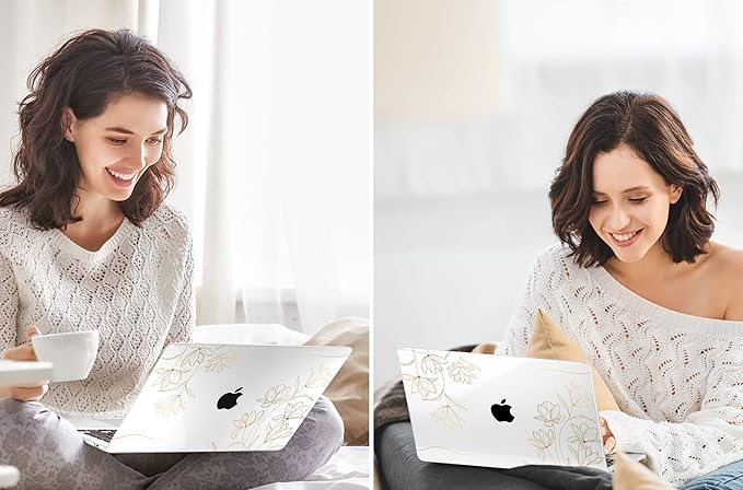 TWOLSKOO Compatible with MacBook Pro 13 inch Case 2022 2021 2020-2016 A2338 M2/M1 A2251 A2289 A2159 A1989 A1706, Plastic Hard Shell Cover & Keyboard Skin & Screen Protector, Gold Florals