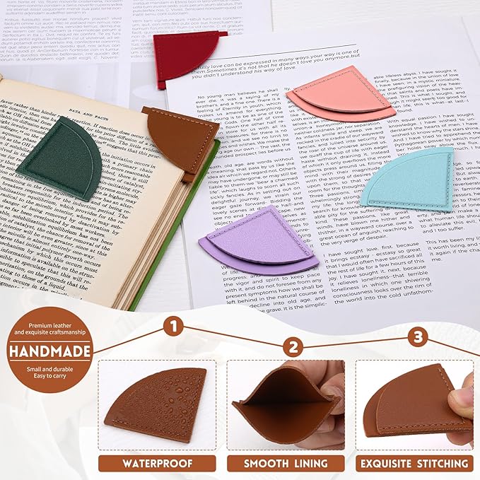 12 Pcs Leather Fan-Shaped Bookmarks, Fan-Shaped Page Book Marks for Women Book Accessories for Teachers Students School Office Home Supplies
